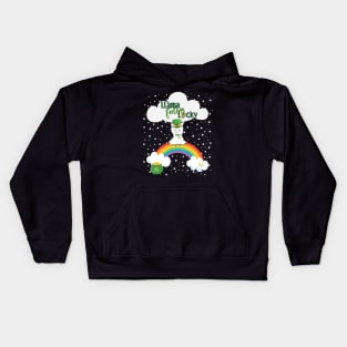 Llama Feeling Lucky - St. Patrick's Day Llama, Rainbow, Clouds & Stars Kids Hoodie